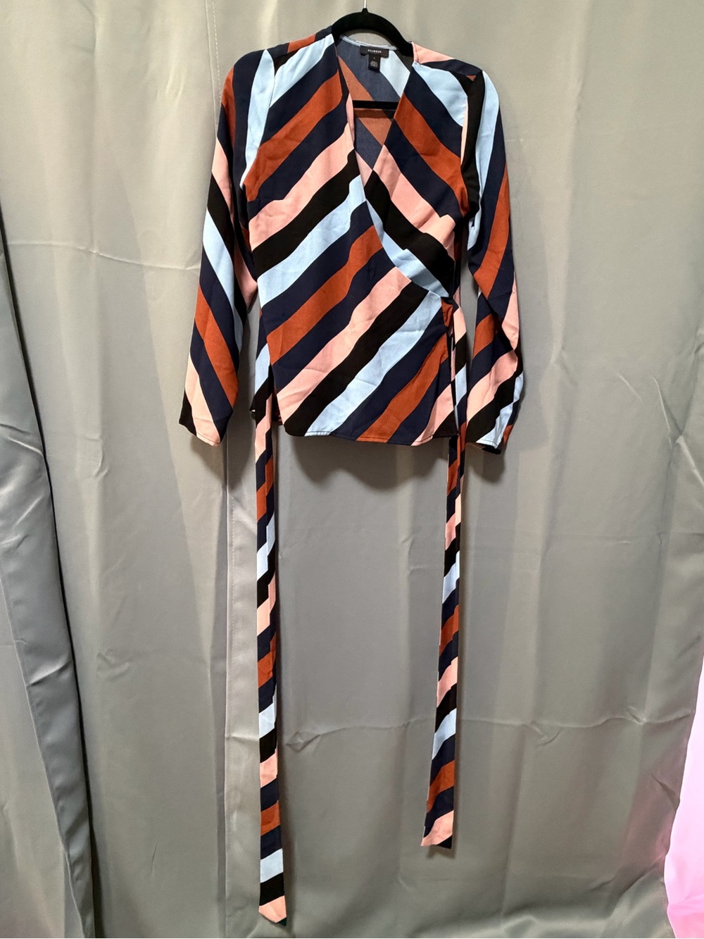 Halogen Diagonal Striped Wrap Blouse in Navy, Rust & Light Pink